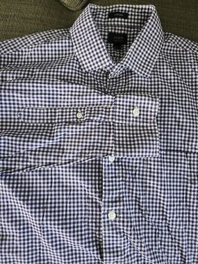 J. Crew Men's Blue and White Gingham Dress Shirt
